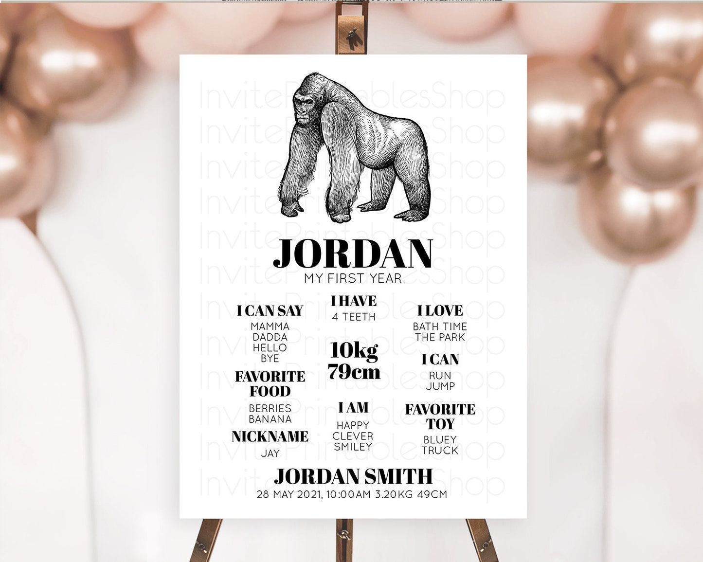 Gorilla First Birthday Milestone Board Gorilla Milestone Poster Gorilla Decor Safari Adventure Gorilla First Birthday Welcome Sign D10855