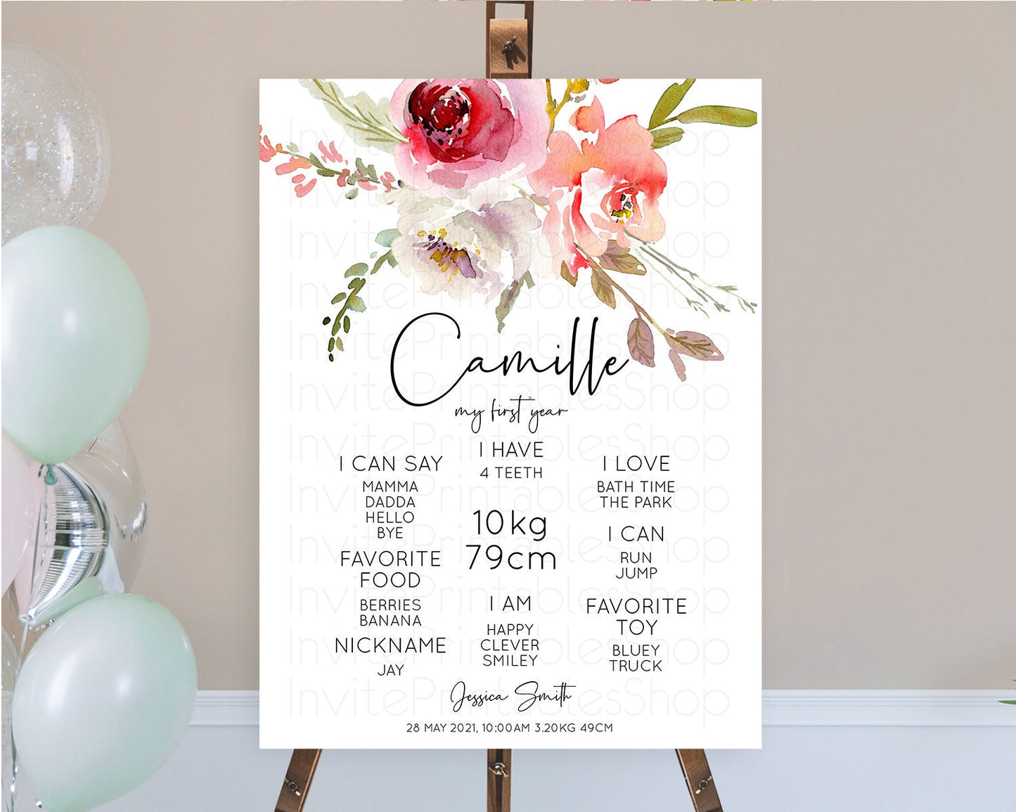Secret Garden Milestone Board Wildflower First Birthday Milestone Poster Pastel Flowers Milestone Boho Wildflower 1st Birthday Sign D10243