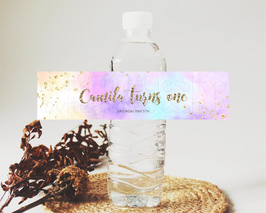 Editable Pastel Water Label Template Pastel Ombre Rainbow Watercolor Colorfu