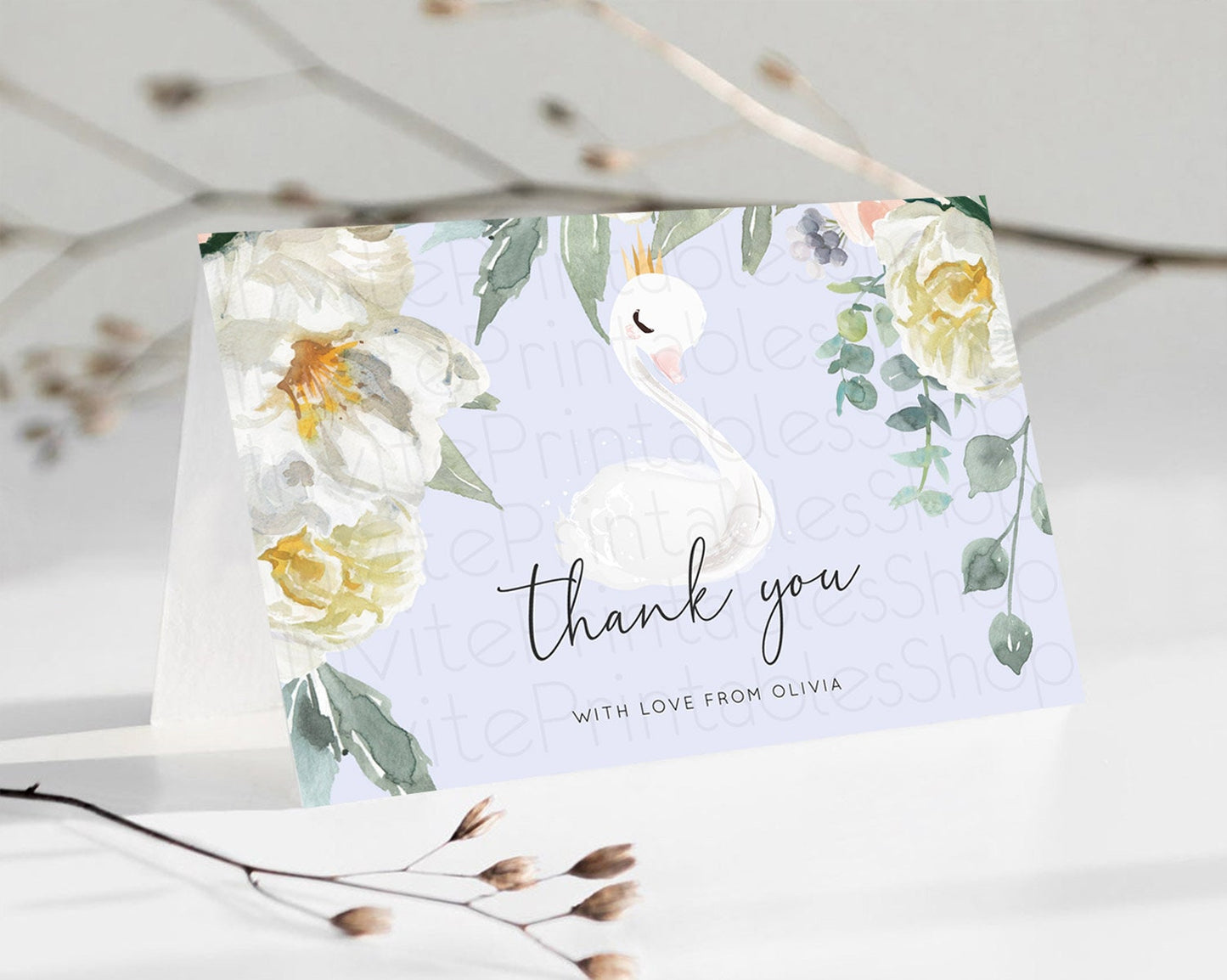 Swan Thank You Swan Princess Ballet Thank You Card Swan Lake Birthday Thank You Cards Secret Garden Pastel Floral Teacher Thank You D10756