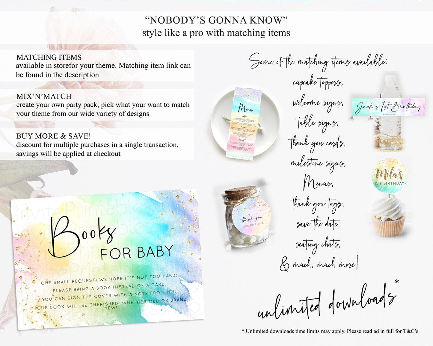 Pastel Books For Baby Card Pastel Rainbow Book Insert Colorful Ombre Watercolor Book Card Confetti Glitter Baby Book Poem Request D10279