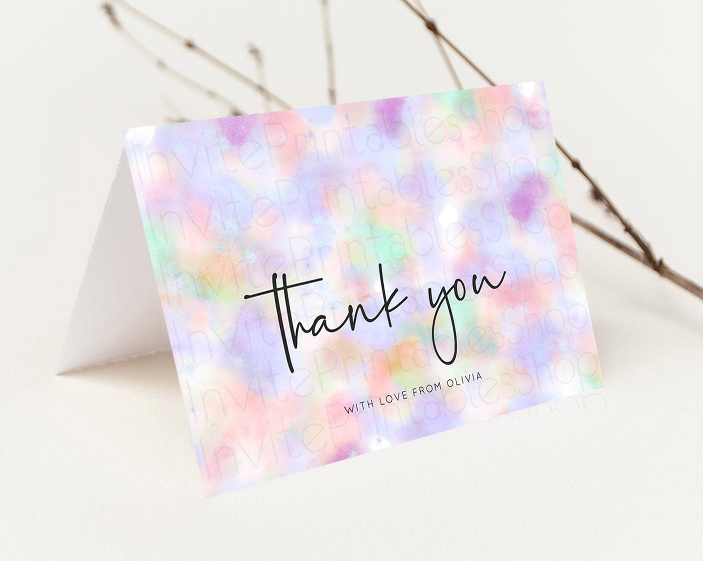 Pastel Thank You Rainbow Thank You Card Colorful Pastel Birthday Thank You Card Confetti Watercolor Pastel Teacher Thank You Cards D10697