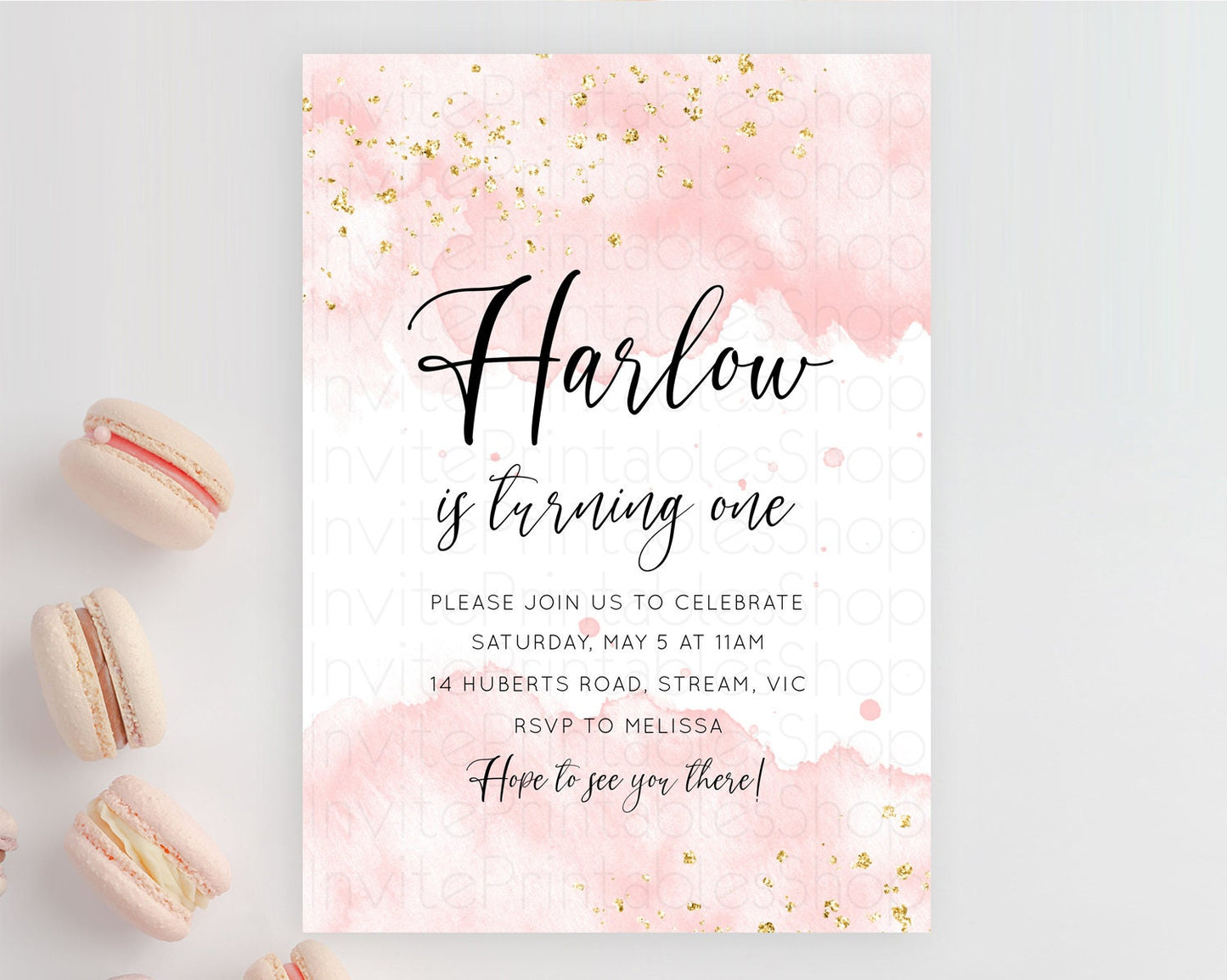 Editable Pink Birthday Invitation pink Watercolor Invitation Pastel pink Wat