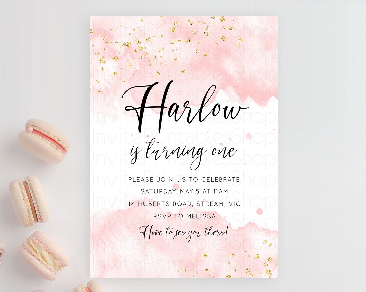 Editable Pink Birthday Invitation pink Watercolor Invitation Pastel pink Wat