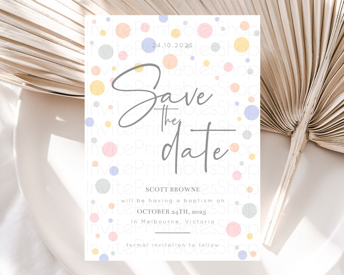 Pastel Confetti Save The Date Template Rainbow Colorful Sprinkles Party For 1st Birthday Baptism Baby Shower Wedding Bridal Shower D10759