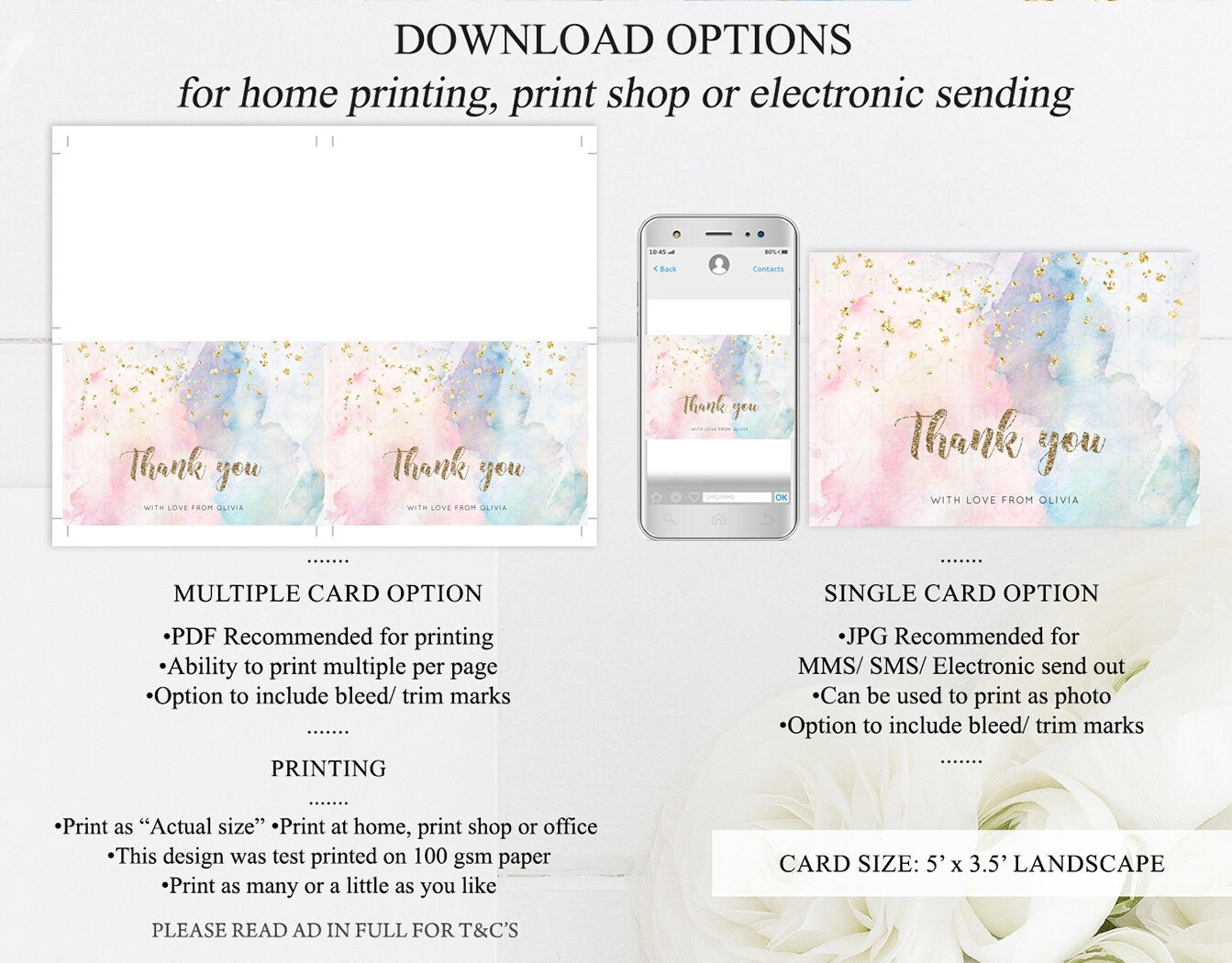 Pastel Rainbow Thank you Colorful Watercolor Gift Cards Splash Gold Glitter Card Birthday Engaged Baby Shower Wedding Folded/ Postcard 276
