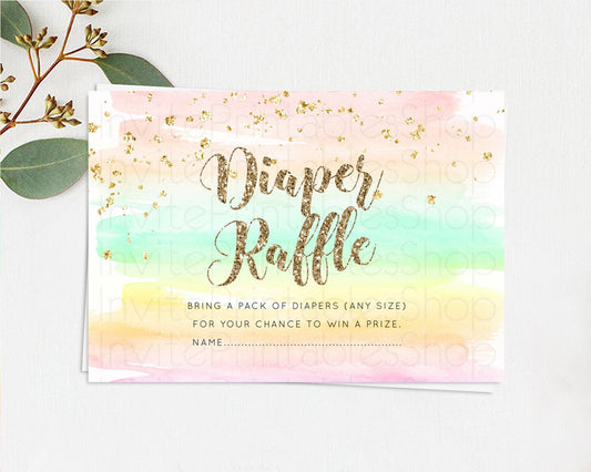 Pastel Diaper Raffle Card Pastel Rainbow Diaper Raffle Insert Colorful Ombre Watercolor Diaper Ticket Confetti Glitter Raffle Game D10592