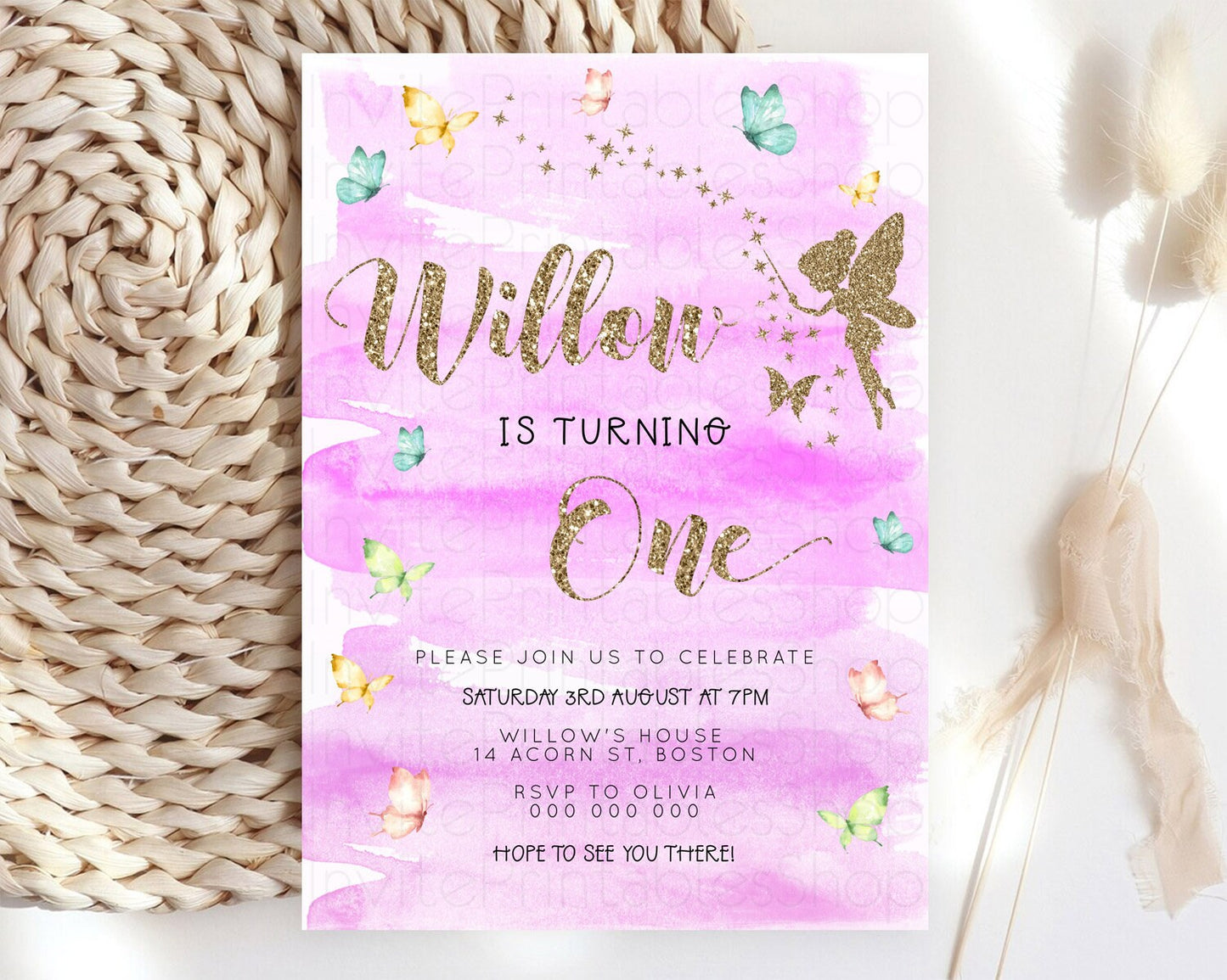 Pastel Fairy Birthday Invitation Pastel Butterflies Fairy Birthday Invitation Rainbow Ombre Watercolor 1st 2nd Birthday Invitation D23326