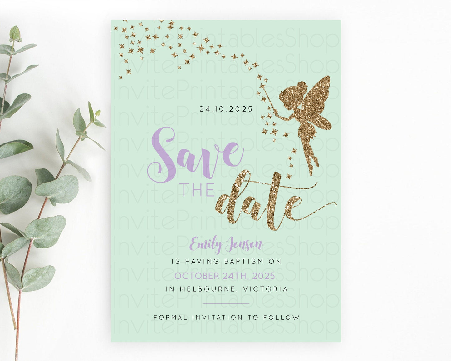 Fairy Save The Date Template Enchanted Garden Pastel Floral Butterfly Party Secret Garden Birthday Baptism Baby Shower Bridal Shower D10908