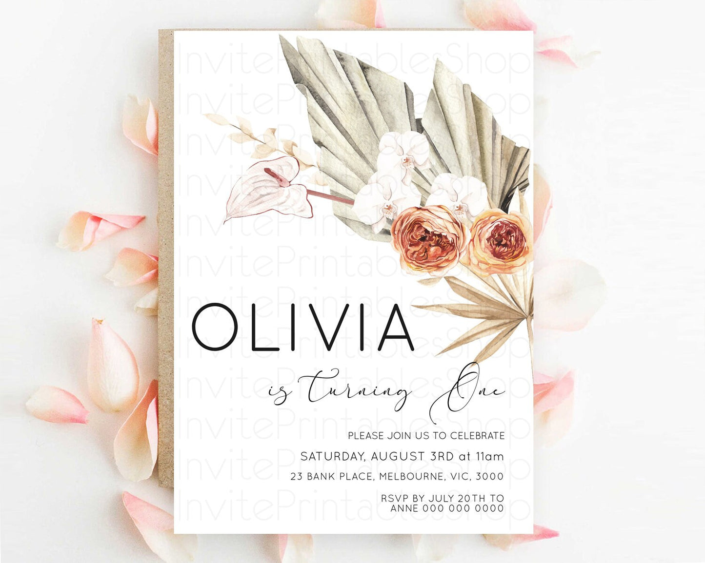 Tropical Invitation Tropical Birthday Invitation Tropical Floral Invitation Palm Leaf Fern Invite Frangipani White Orchid Invitation D11070