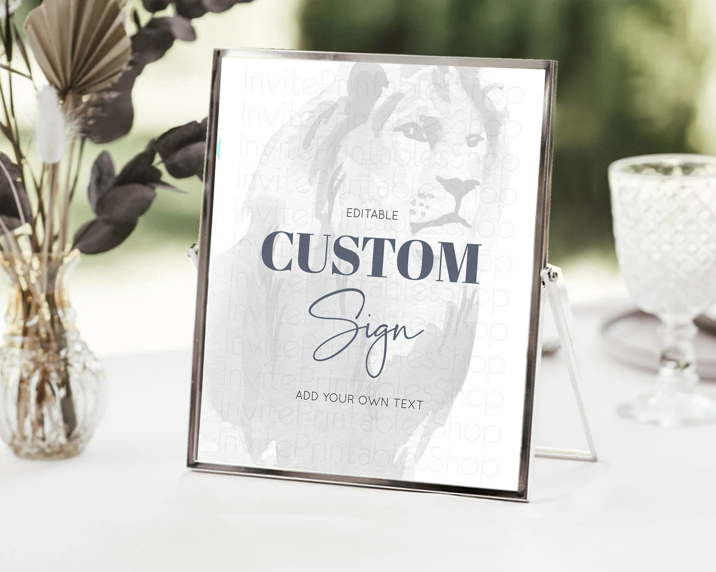 Lion Table Sign Decor Lion Safari Adventure Party Dried Palm Ferns Zoo 1st Birthday Baptism Baby Shower Bridal Shower Wedding D10299