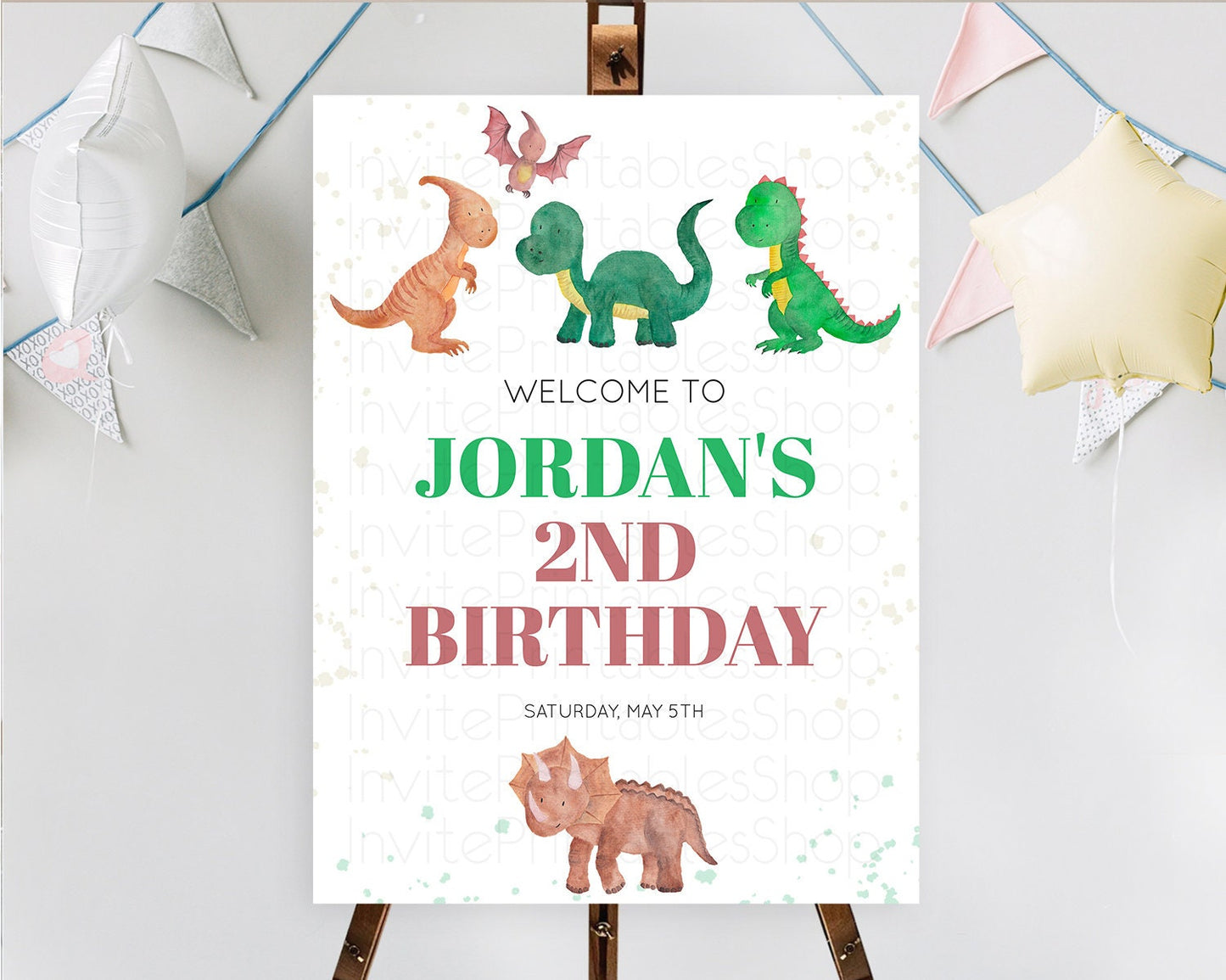 Dinosaur Welcome Sign Dinosaur Volcano Welcome Poster Dino Watercolor Volcano T-Rex Raptor Jurassic First Birthday Welcome Sign D10153