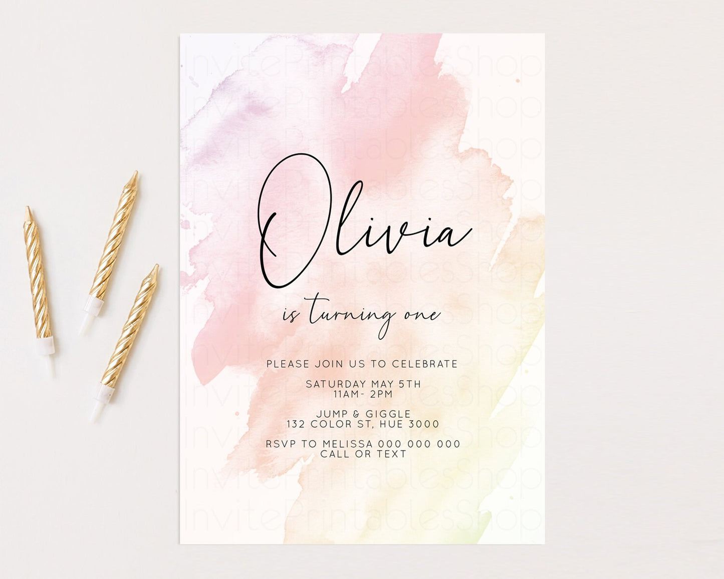 Pink Ombre Birthday Invitation Pastel Splash Birthday Invitation Pastel Watercolor Invite Watercolor Invite Glitter Sprinkle Invitation 145