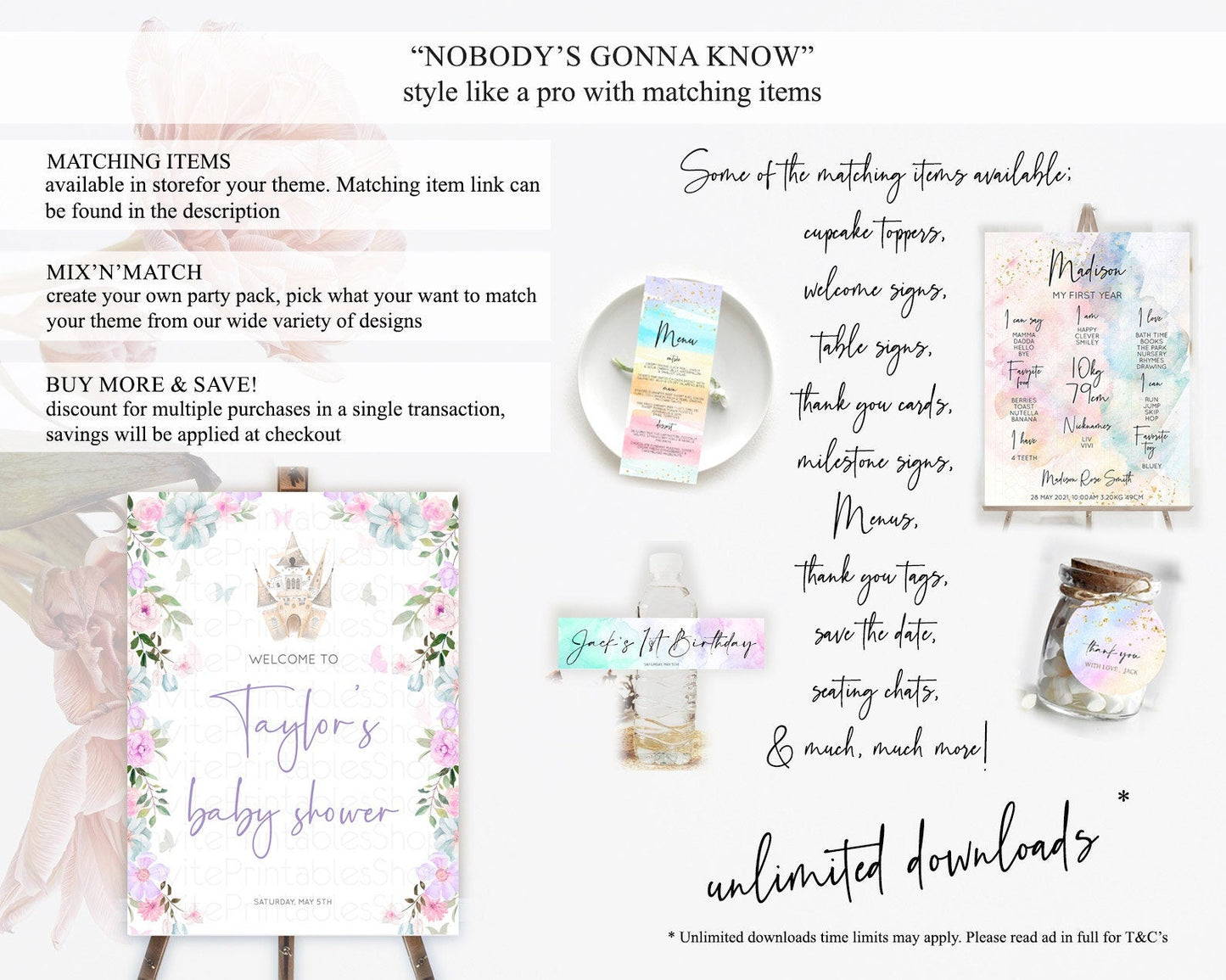 Princess Baby Shower Welcome Sign Castle Welcome Board Secret Garden Enchanted Castle Pastel Floral Garden Baby Shower Welcome Sign D10471