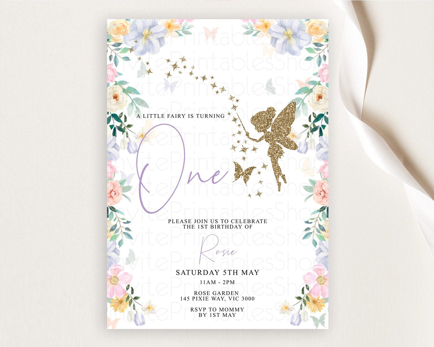 Fairy Birthday Invitation Fairy Invites Fairy Tea Party Fairy Garden Birthday Secret Garden Enchanted Garden Pastel Floral Butterfly D10474