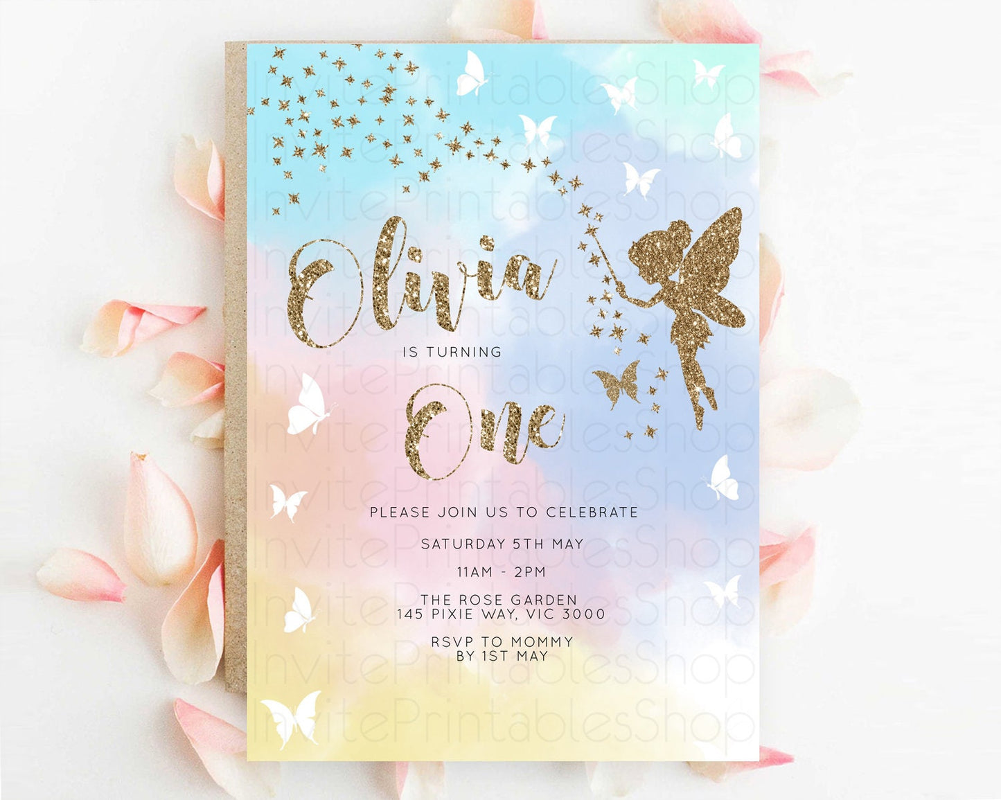 Fairy Birthday Invitation Fairy Invites Fairy Tea Party Fairy Garden Birthday Secret Garden Enchanted Garden Pastel Floral Butterfly D10894