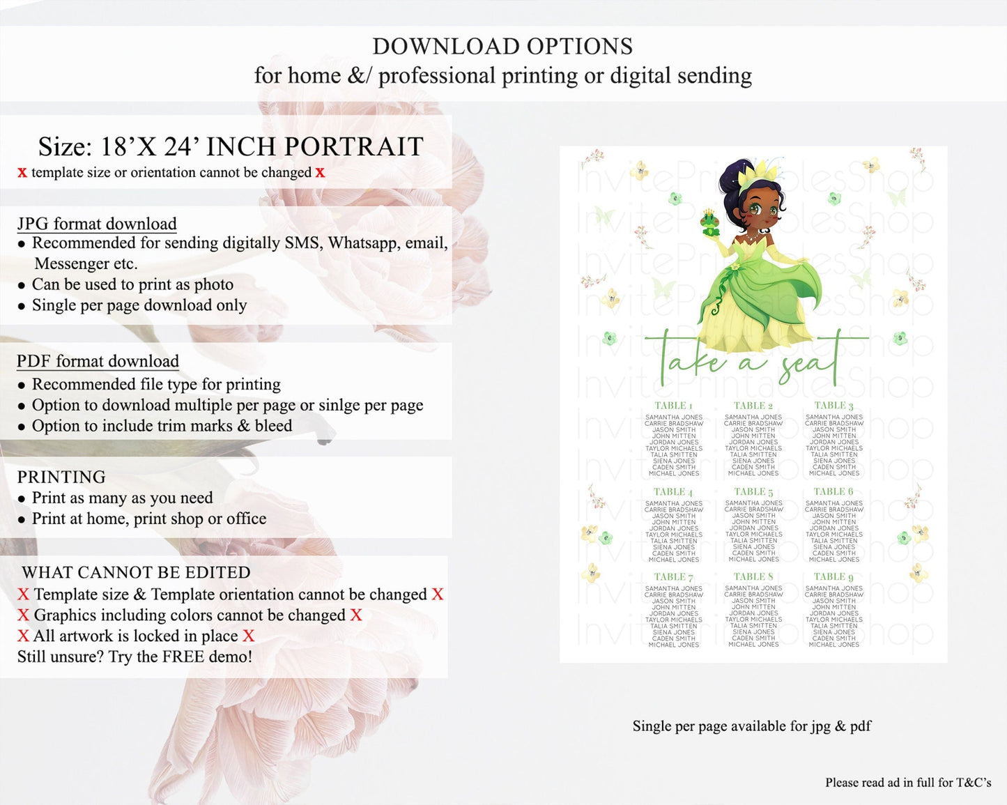 Princess Seating Chart Castle Seating Chart Royal Princess Decor Fairy Tale Enchanted Castle Pastel Floral Garden Table Number Sign D10348