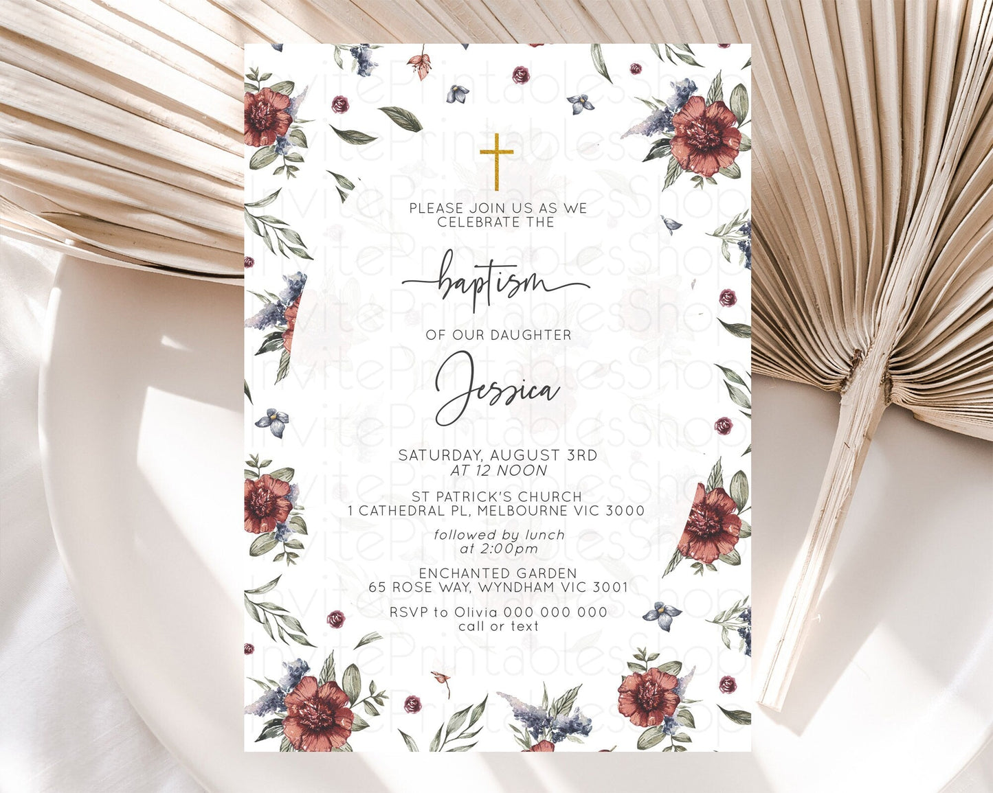 Secret Garden Baptism Invitation Wildflower Baptism Birthday Invite Pastel Flowers Christening Invite Enchanted Garden Boho Floral D10503