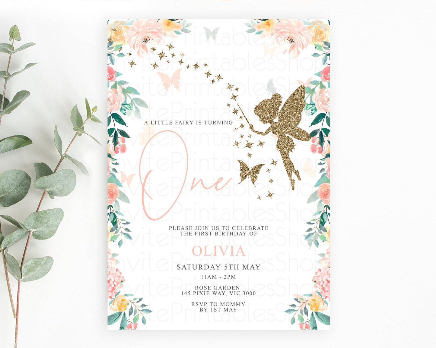 Fairy Birthday Invitation Fairy Invites Fairy Tea Party Fairy Garden Birthday Secret Garden Enchanted Garden Pastel Floral Butterfly D10789