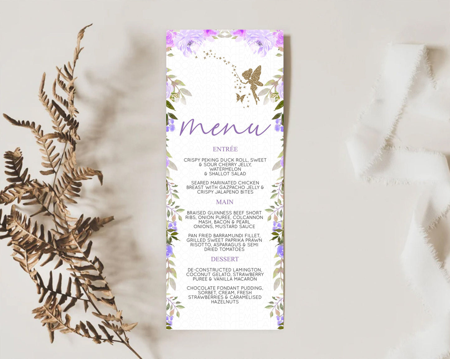 Fairy Menu Fairy Menu Template Enchanted Garden Pastel Floral Butterfly Table Décor Fairy Secret Garden Dinner Dessert Food Menu D10910