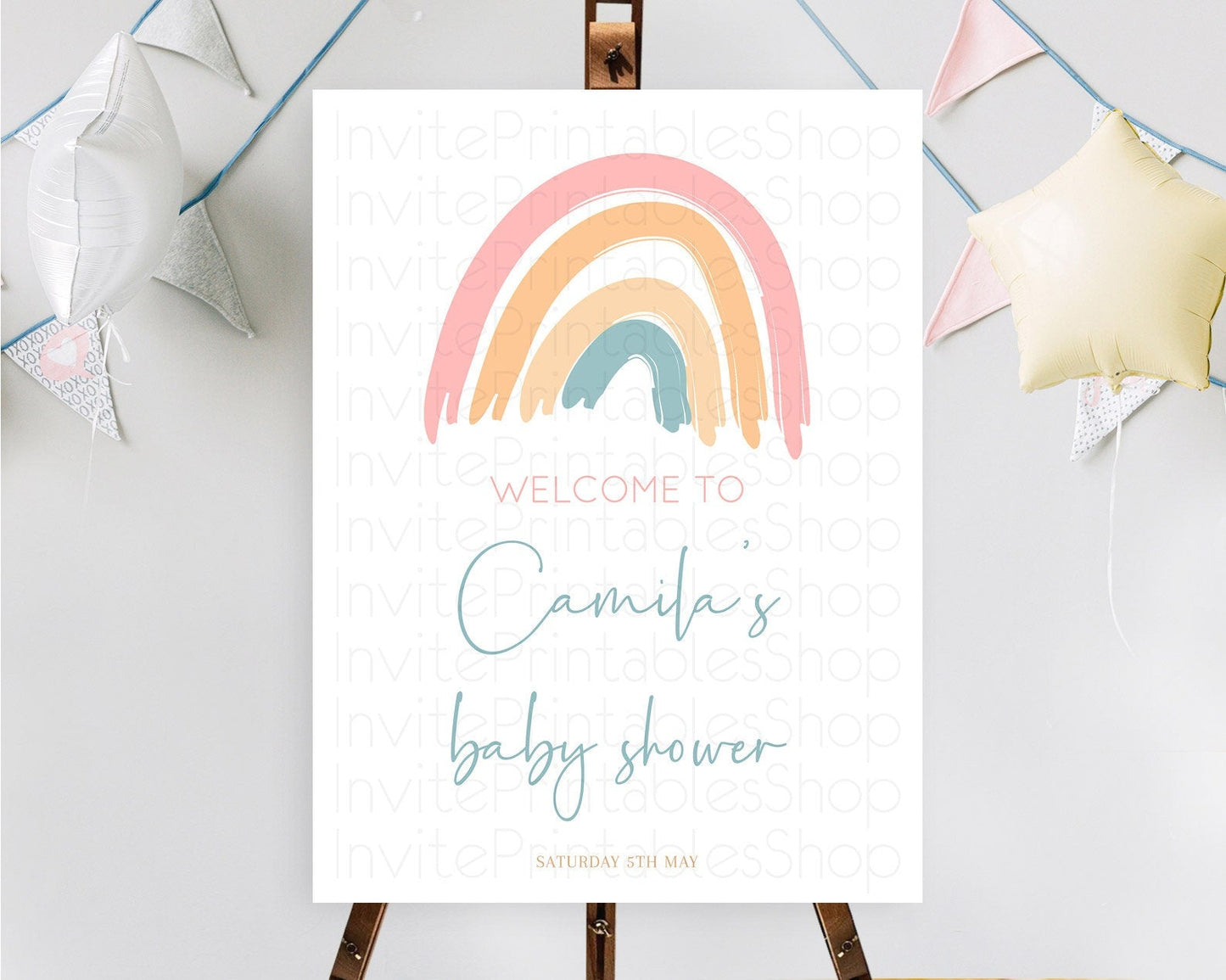 Pastel Rainbow Baby Shower Welcome Sign Boho Rainbow Welcome Board Rainbow Welcome Sign Pastel Welcome Decor Rainbow Welcome Sign D10351