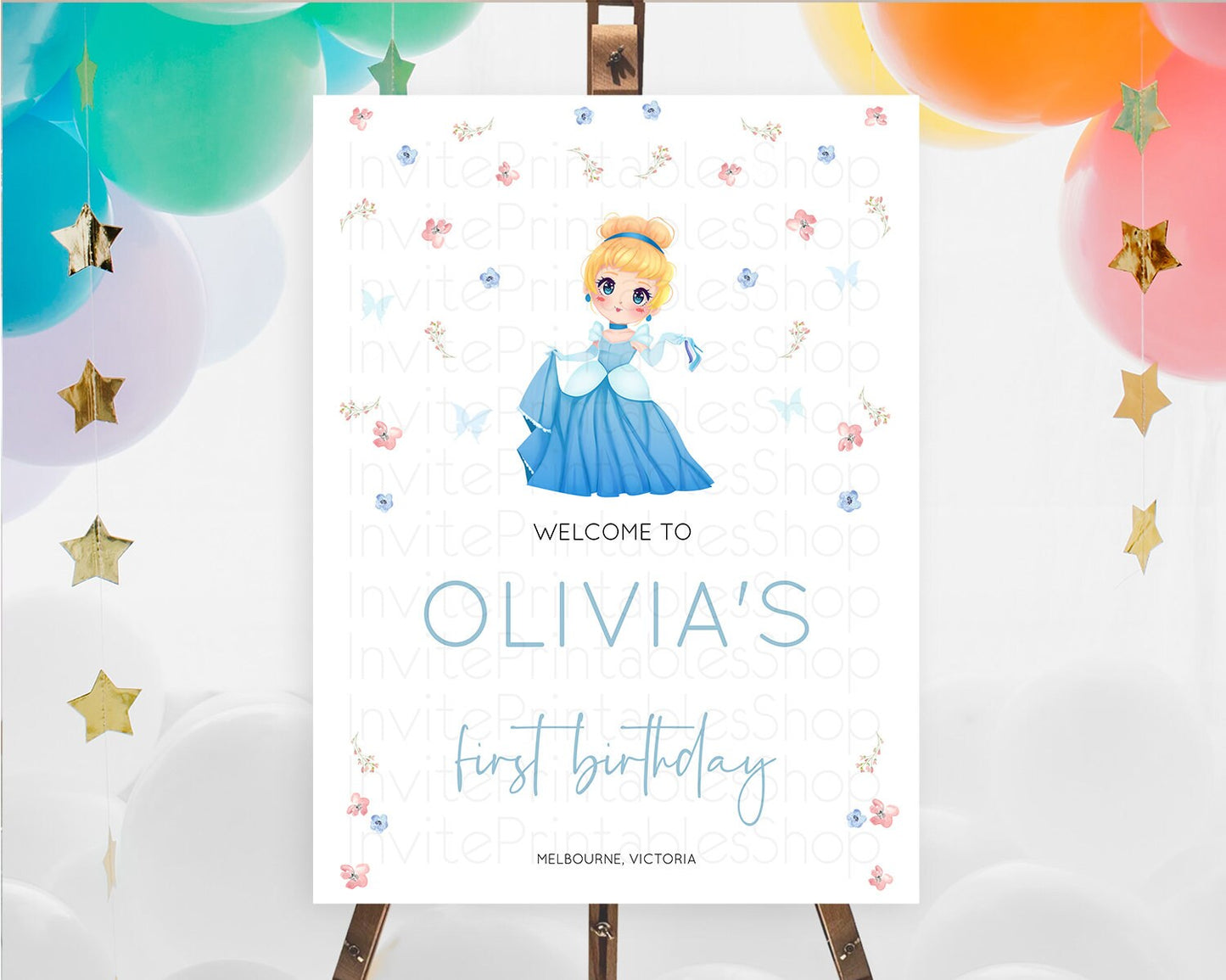 Princess Birthday Welcome Sign Castle Welcome Board Secret Garden Enchanted Castle Pastel Floral Garden First Birthday Welcome Sign D10354