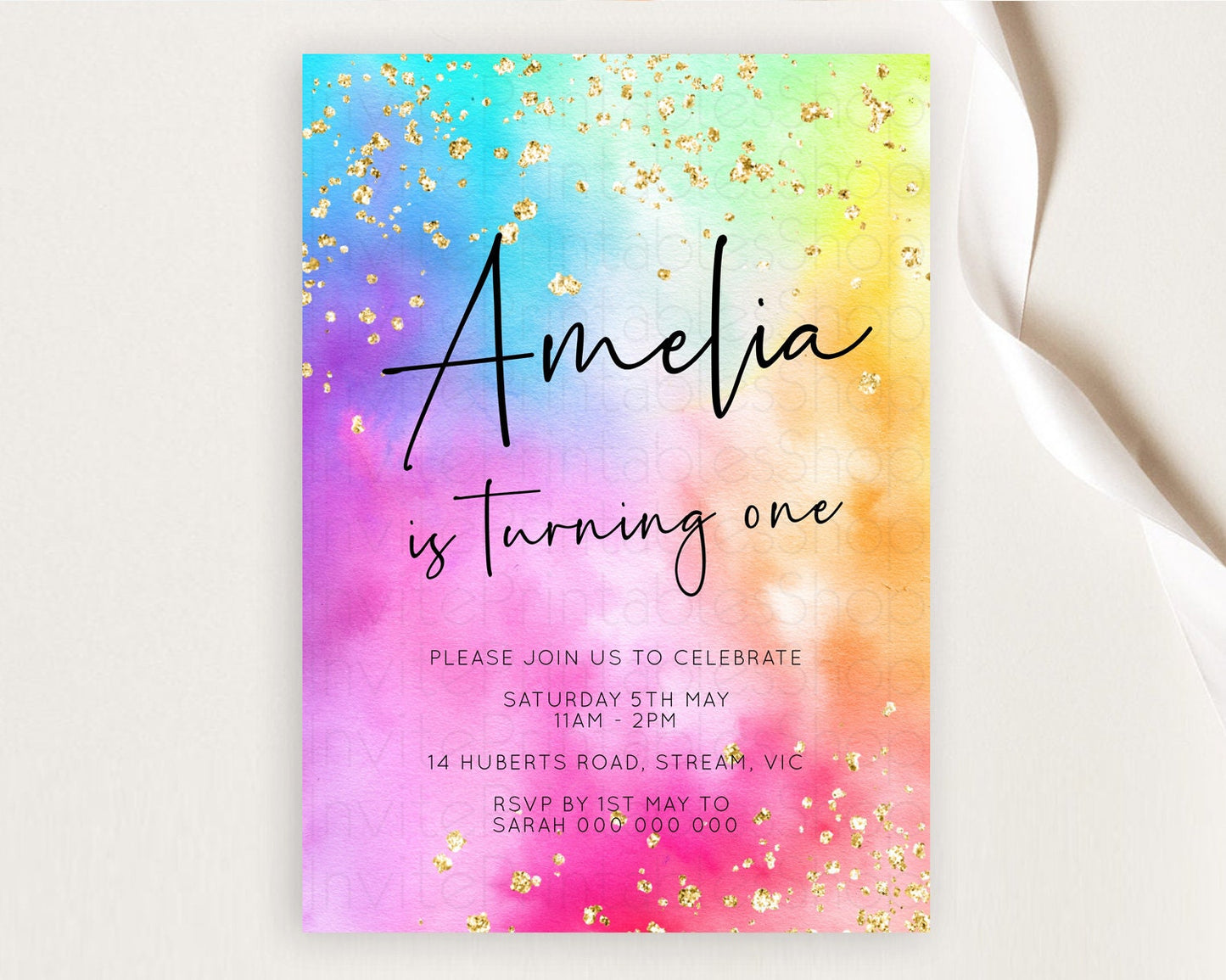 Tie Dye Invitation Rainbow Birthday Invitation Pastel Invitation Colorful Invitation Pastel Rainbow Party 3rd 2nd 1st First Birthday D10456