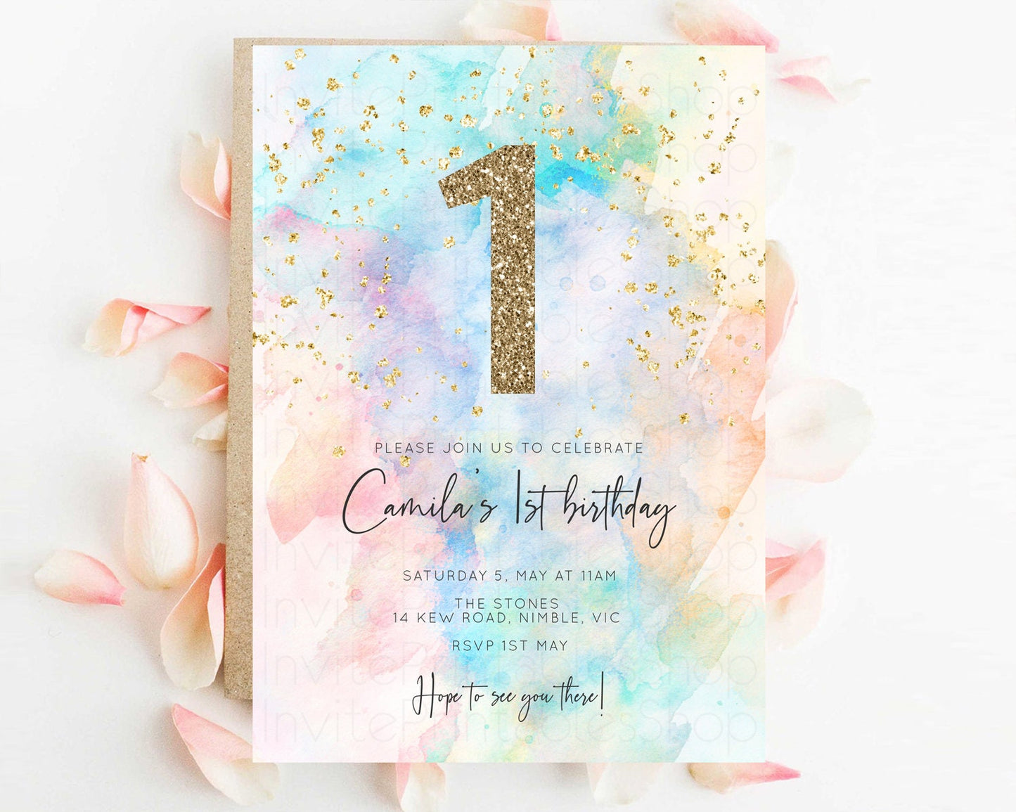 Rainbow Birthday Invitation Pastel Birthday Invite Ombre Colorful Invite Splash Watercolor Invite Glitter Sprinkle Invite 1st 2nd 3rd 276v3