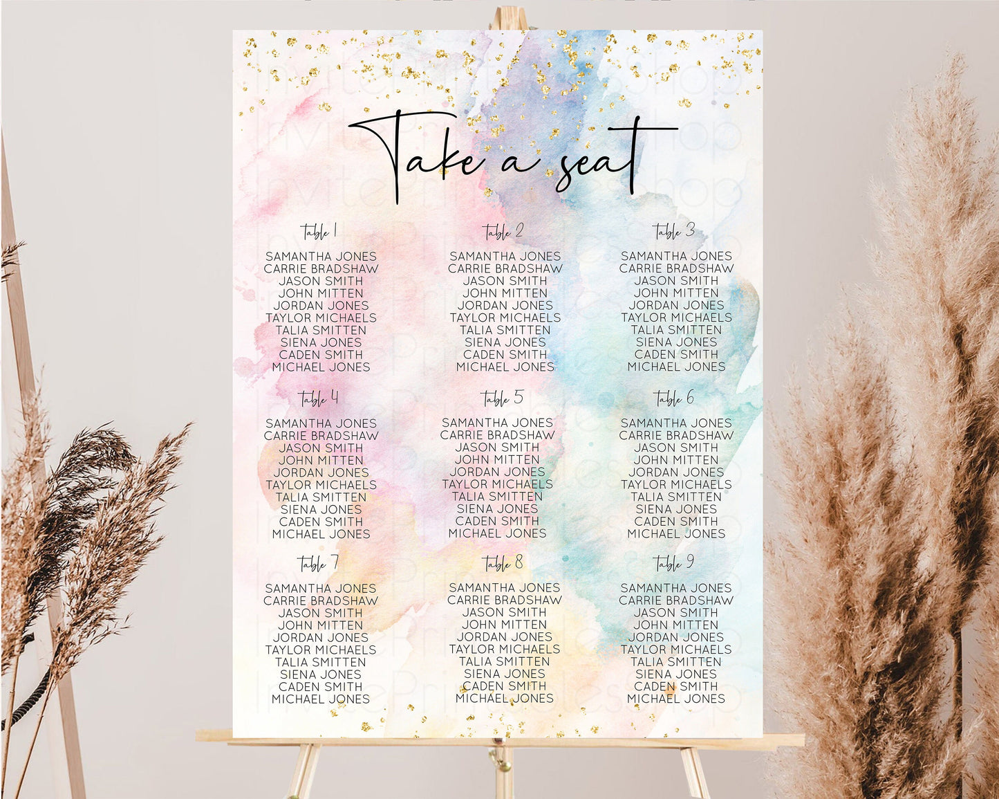 Rainbow Seating Chart Pastel Clouds Seating Sign Gold Sprinkles Seating Poster Ombre Pastel Colors Wedding Christening Birthday Baptism 276