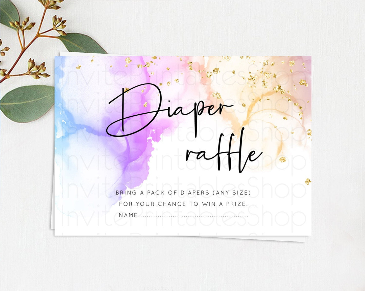 Pastel Diaper Raffle Card Pastel Rainbow Diaper Raffle Insert Colorful Ombre Watercolor Diaper Ticket Confetti Glitter Raffle Game D10180