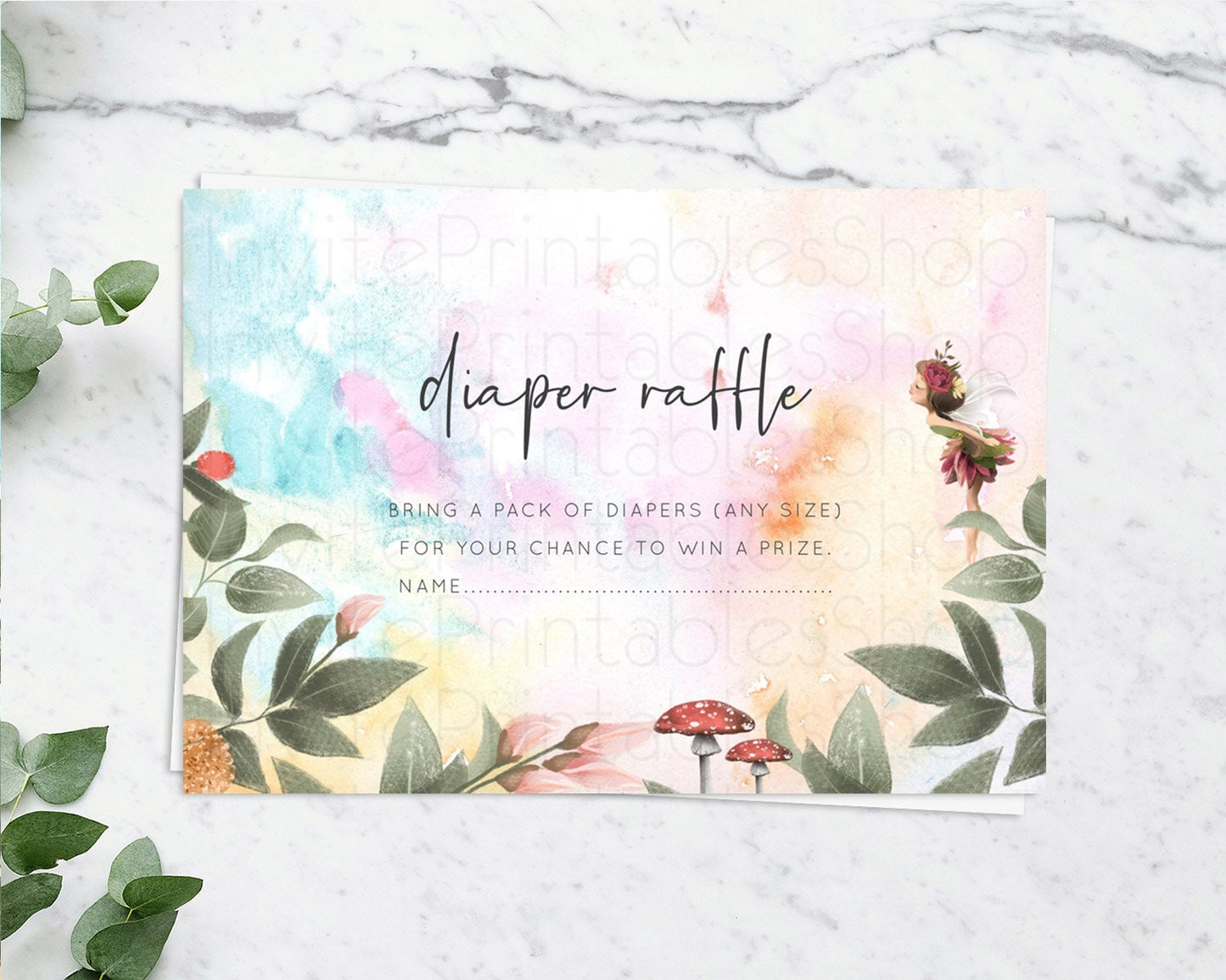 Fairy Diaper Raffle Card Fairy Diaper Insert Enchanted Garden Fairy Diaper Ticket Pastel Floral Butterfly Secret Garden Raffle Game D10555
