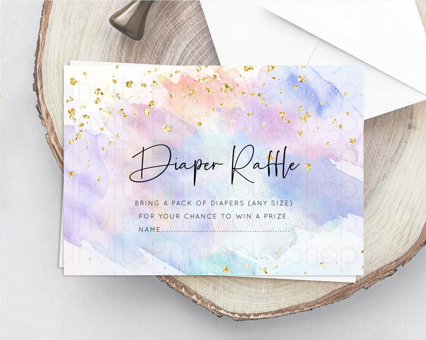 Pastel Diaper Raffle Card Pastel Rainbow Diaper Raffle Insert Colorful Ombre Watercolor Diaper Ticket Confetti Glitter Raffle Game D10583