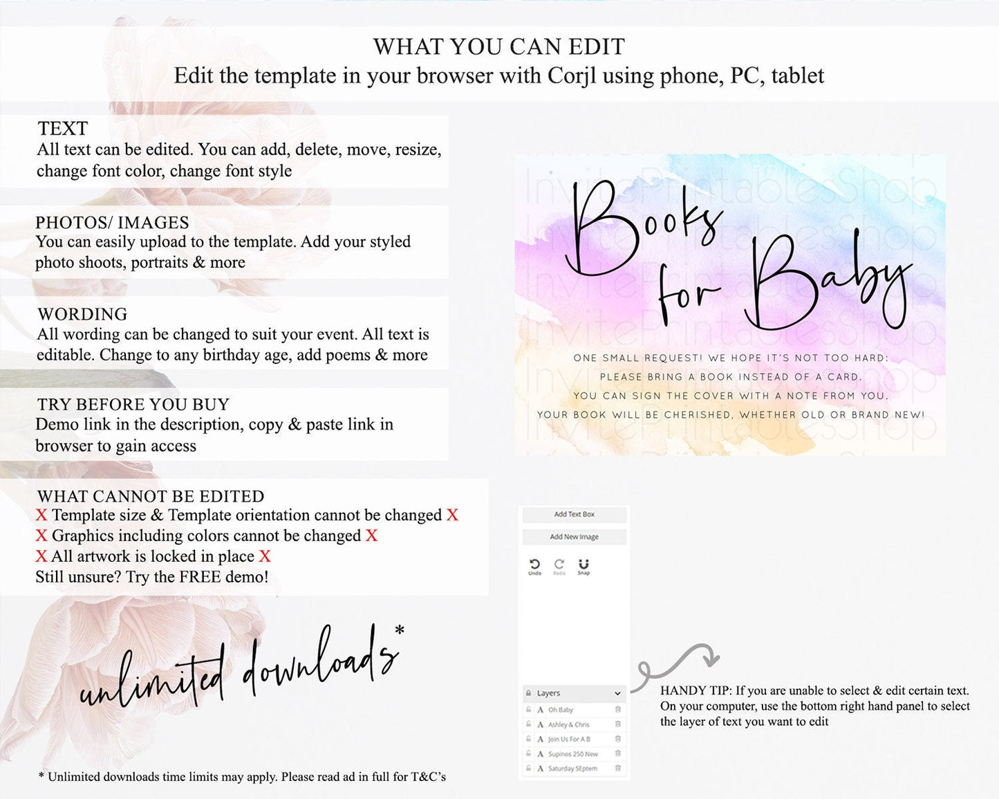 Pastel Books For Baby Card Pastel Rainbow Book Insert Colorful Ombre Watercolor Book Card Confetti Glitter Baby Book Poem Request D10177