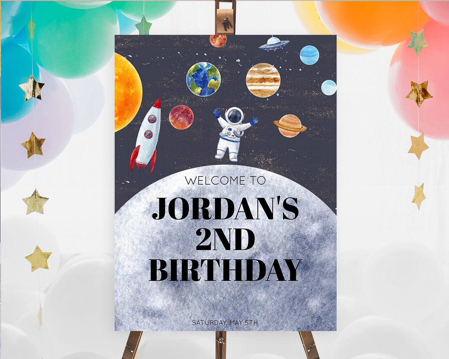 Space Birthday Welcome Sign Space Welcome Board First Trip Around the Sun Welcome Poster Planets Solar System ONE year Birthday Sign D10430