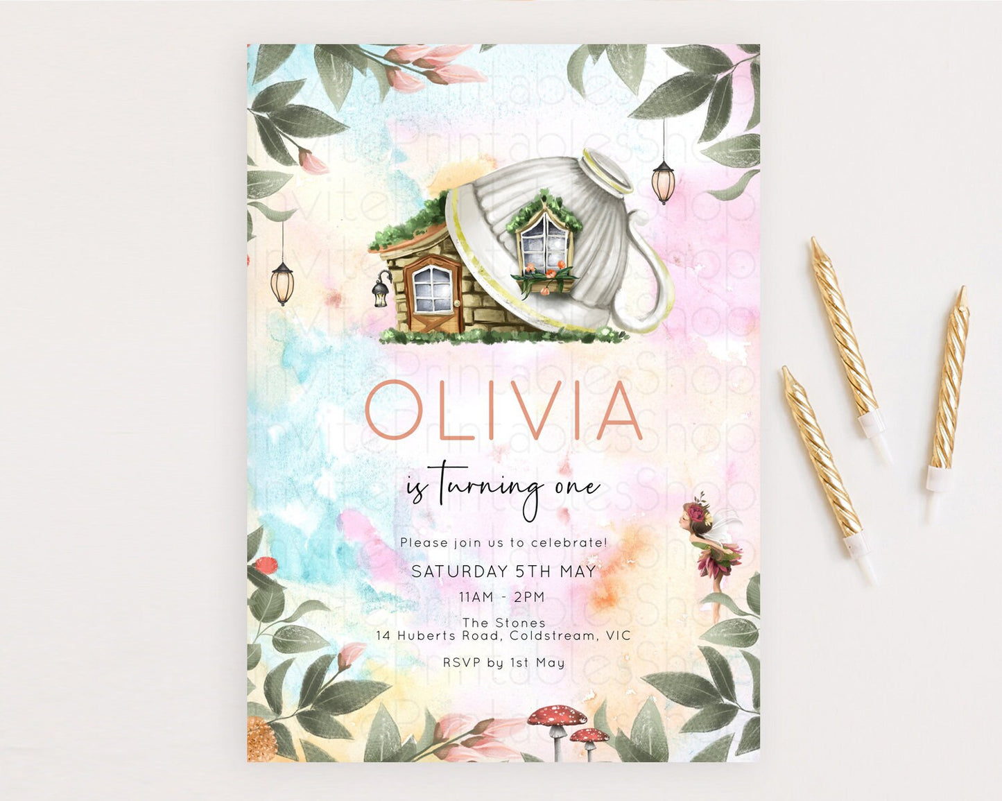 Fairy Birthday Invitation Fairy Invites Fairy Tea Party Fairy Garden Birthday Secret Garden Enchanted Garden Pastel Floral Butterfly D10555
