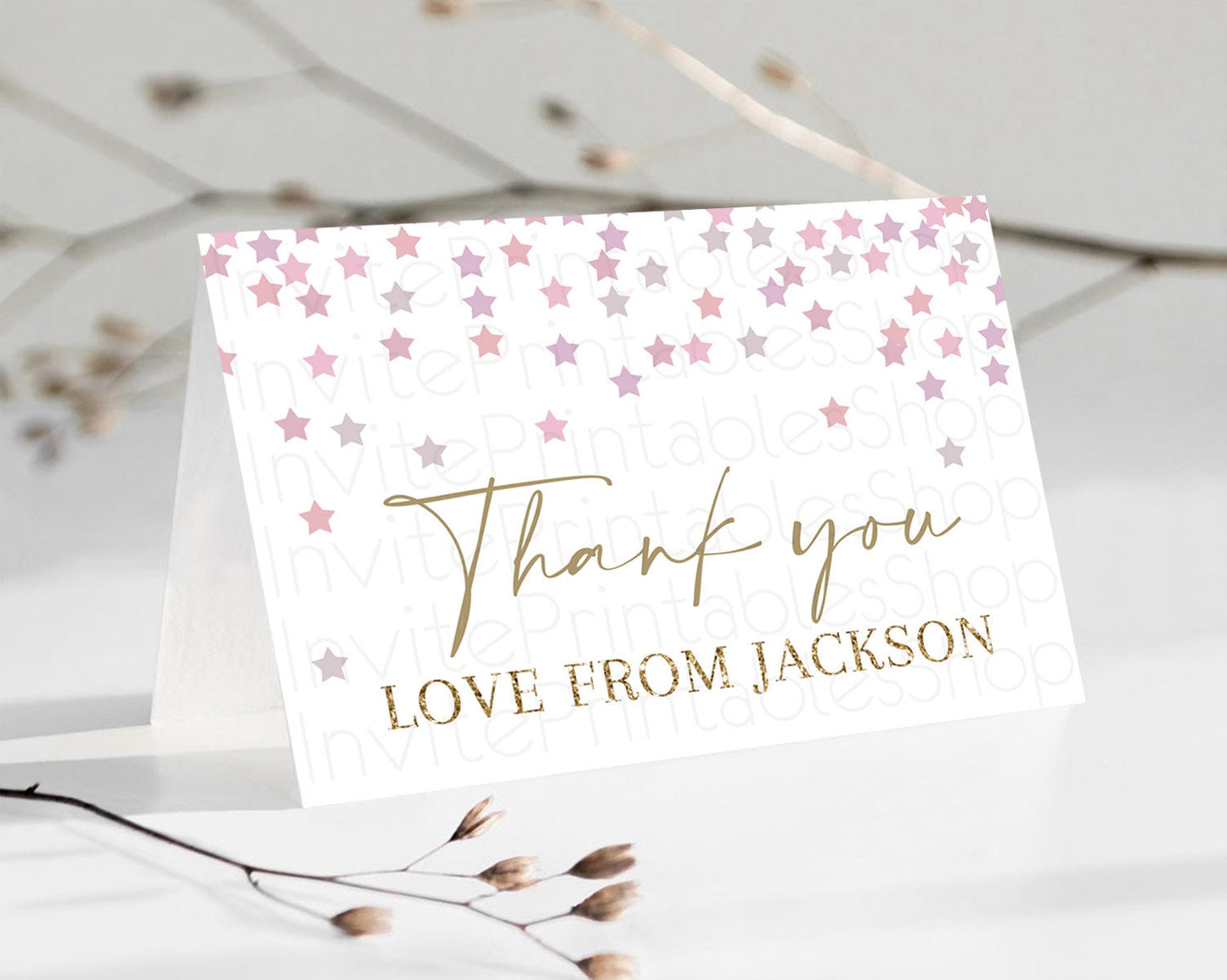 Star Thank You Card Pastel Stars Thank You Shooting Star Rainbow Colorful Confetti Twinkle Little Star Birthday Teacher Thank You D10344