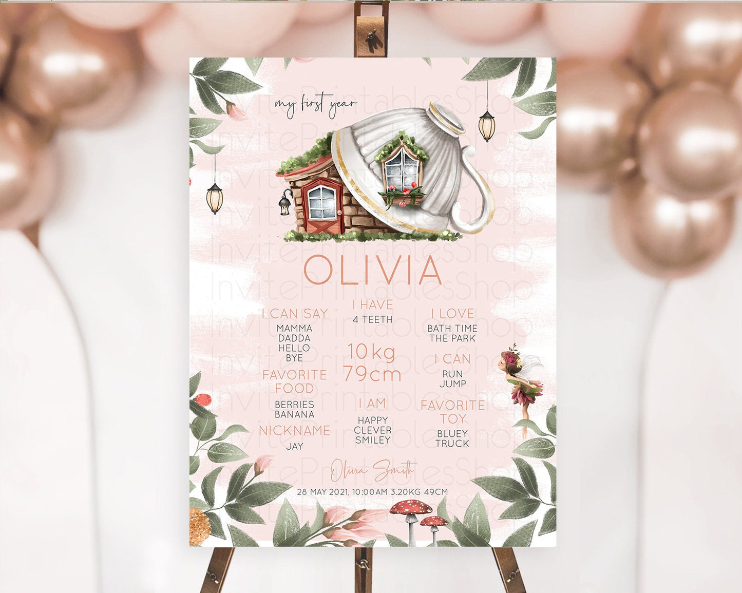 Fairy First Birthday Milestone Poster Fairy Secret Garden Milestone Board Enchanted Garden Pastel Floral Butterfly 1st Birthday Sign D10563