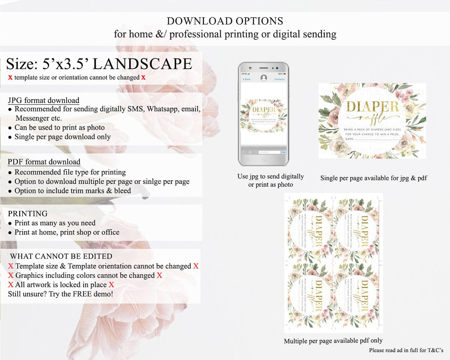 Secret Garden Diaper Raffle Card Boho Wildflower Diaper Raffle Insert Pastel Flower Garden Baby Shower Card Flower Raffle Game D10202