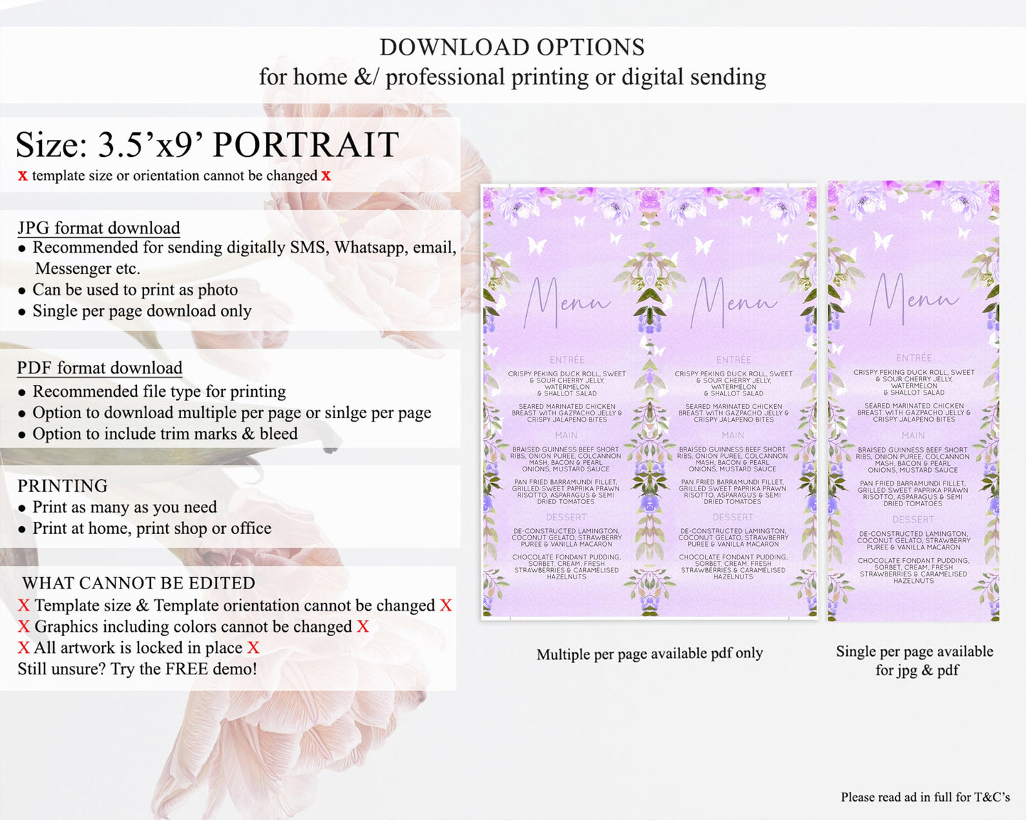 Secret Garden Menu Wildflower Menu Template Pastel Flower Garden Table Decor Boho Floral Dinner Dessert Floral Party Food Menu D10719