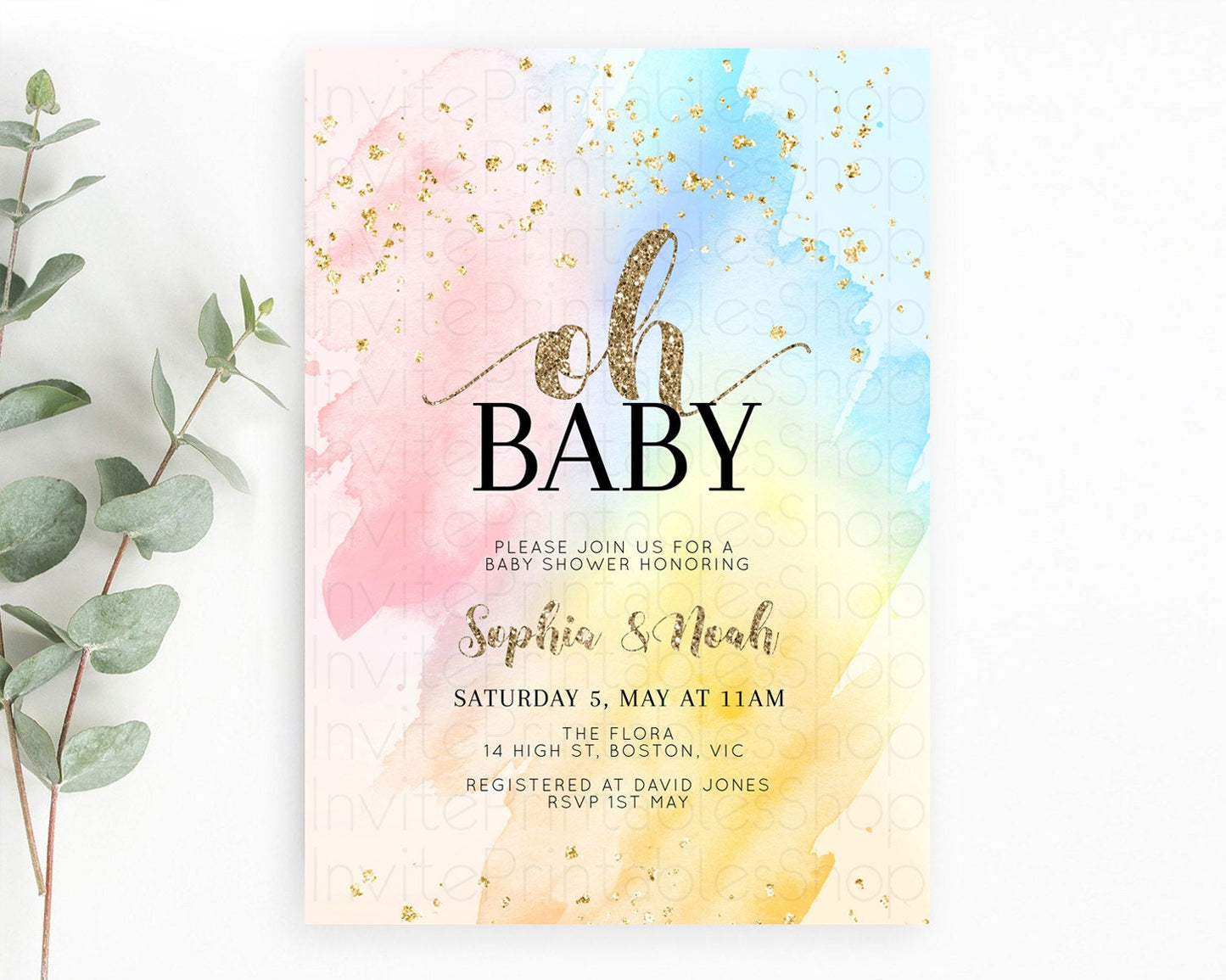 Editable Pastel Baby Shower Invitation Rainbow Baby Shower Invitation Colorf