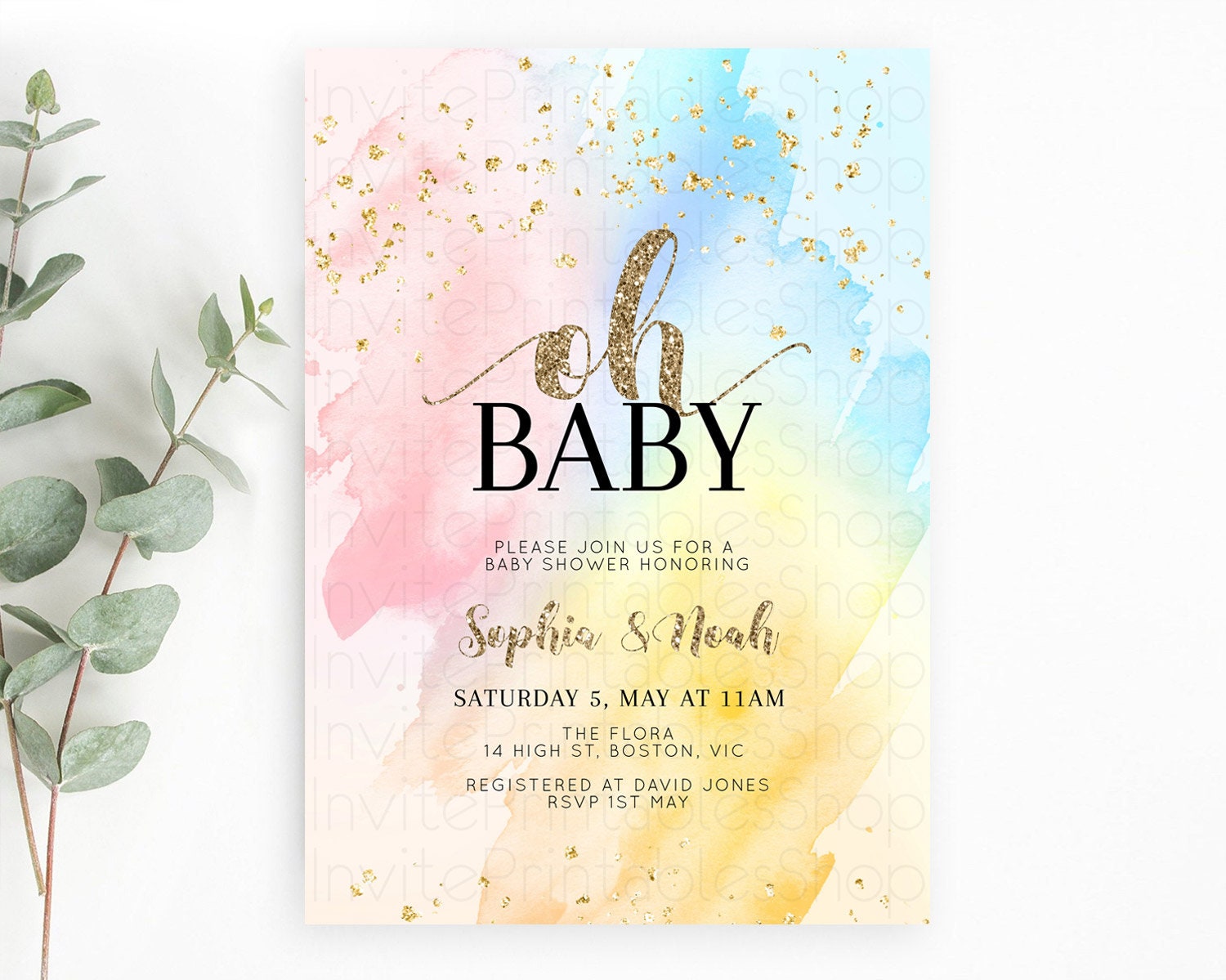 Editable Pastel Baby Shower Invitation Rainbow Baby Shower Invitation Colorf