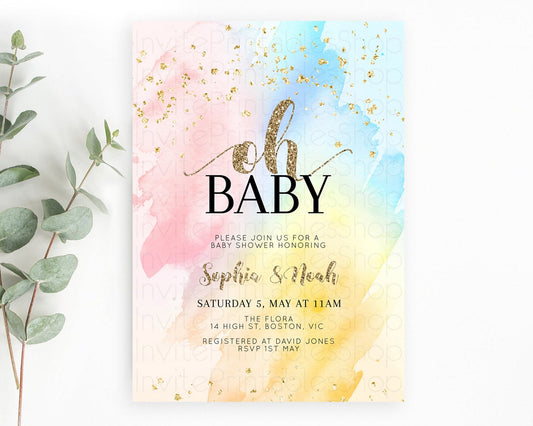 Editable Pastel Baby Shower Invitation Rainbow Baby Shower Invitation Colorf