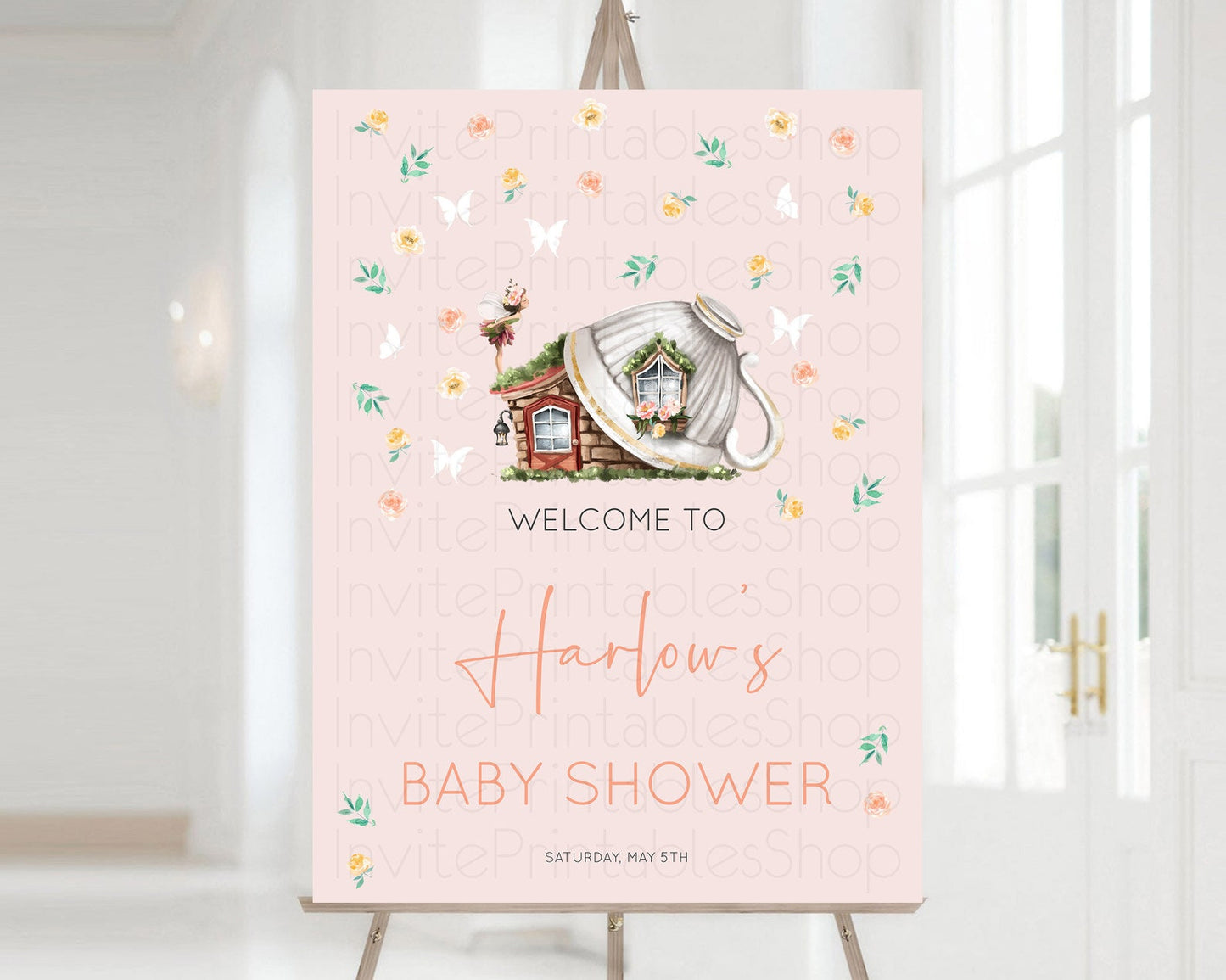 Fairy Baby Shower Welcome Sign Fairy Welcome Board Enchanted Garden Pastel Floral Butterfly Décor Secret Garden Fairy Welcome Sign D10384