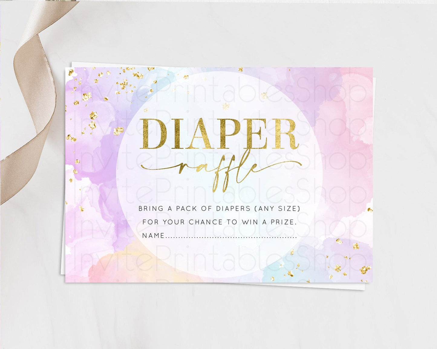 Pastel Diaper Raffle Card Pastel Rainbow Diaper Raffle Insert Colorful Ombre Watercolor Diaper Ticket Confetti Glitter Raffle Game D10623