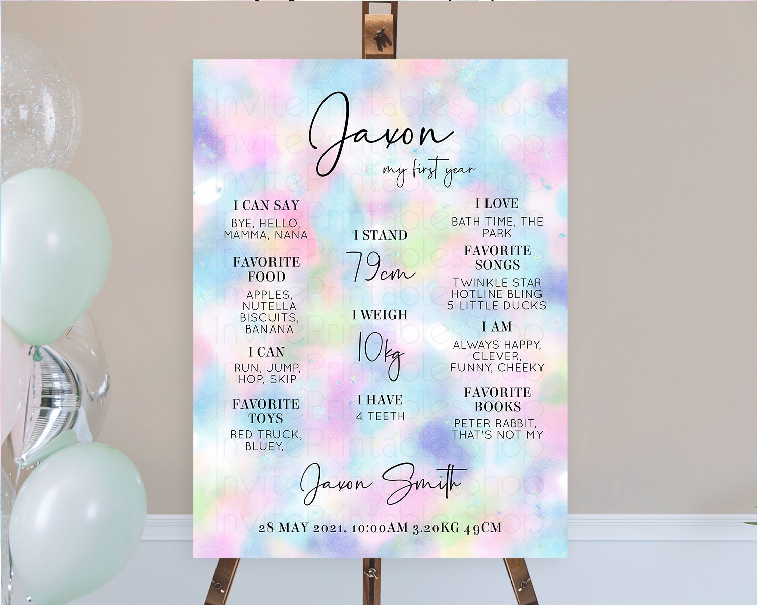 Editable Pastel First Birthday Milestone Board Pastel Rainbow Milestone Post
