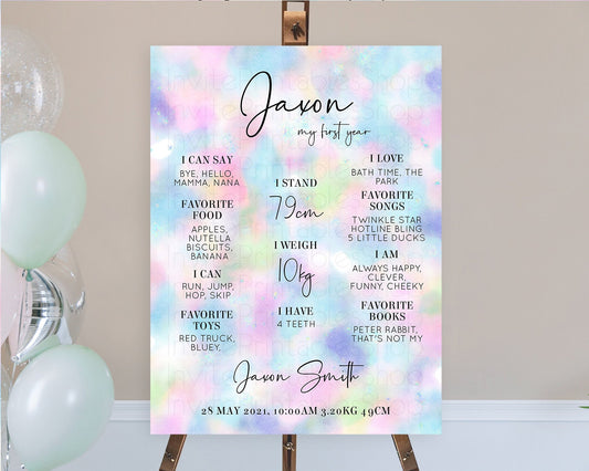 Editable Pastel First Birthday Milestone Board Pastel Rainbow Milestone Post