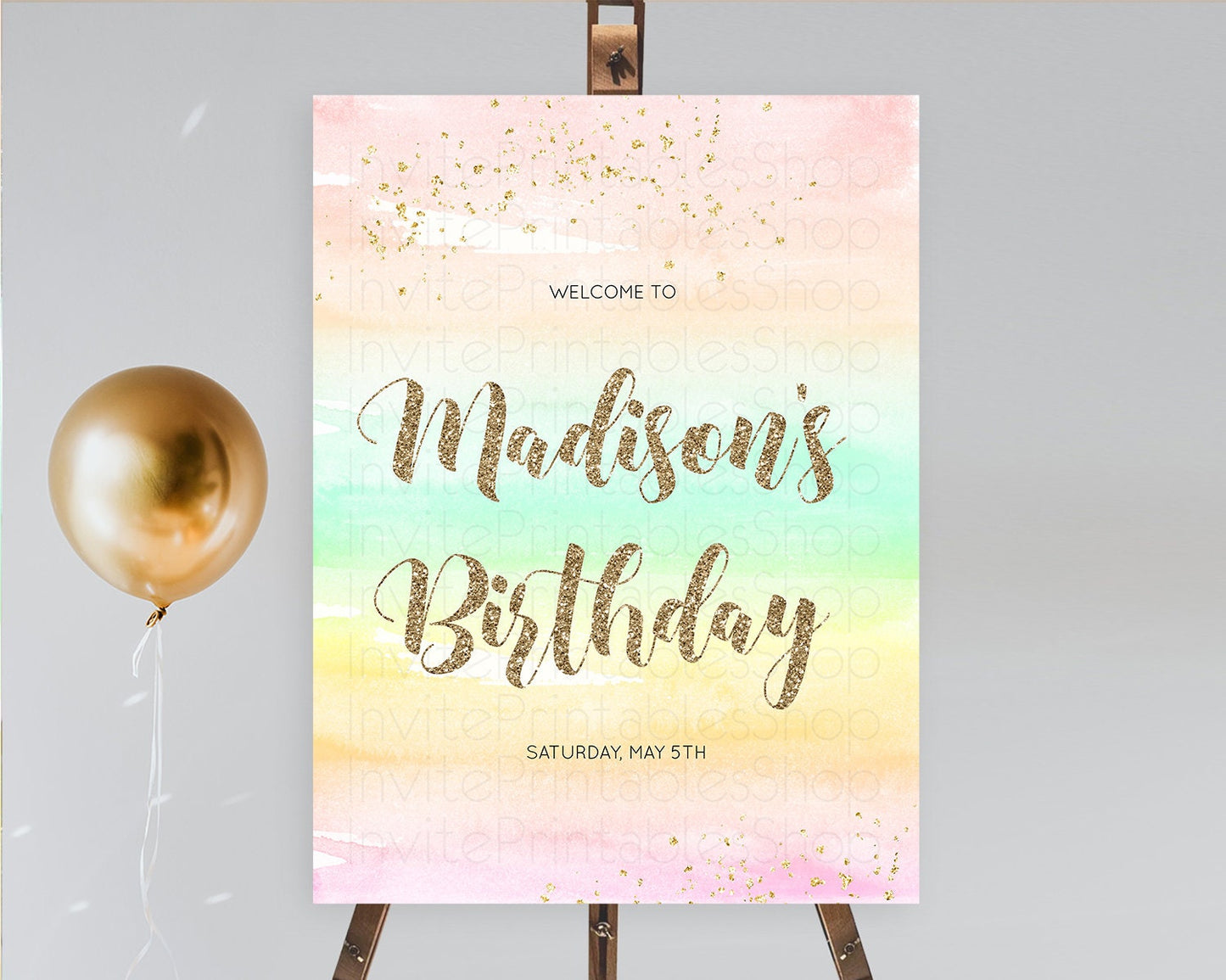 Pastel Welcome Sign Pastel Rainbow Welcome Sign Colorful Rainbow Confetti Watercolor Glitter Pastel First Birthday Welcome Sign D10592