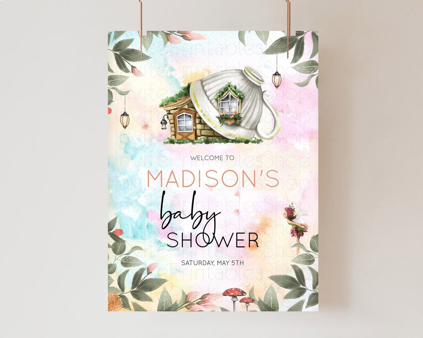 Fairy Baby Shower Welcome Sign Fairy Welcome Board Enchanted Garden Pastel Floral Butterfly Decor Secret Garden Fairy Welcome Sign D10555
