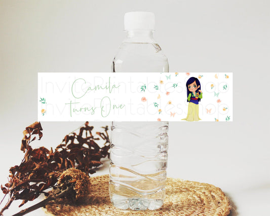 Princess Water Label Template Secret Garden Enchanted Castle Pastel Floral Royal Party Decor For 1st Birthday Baptism Baby Shower D10357