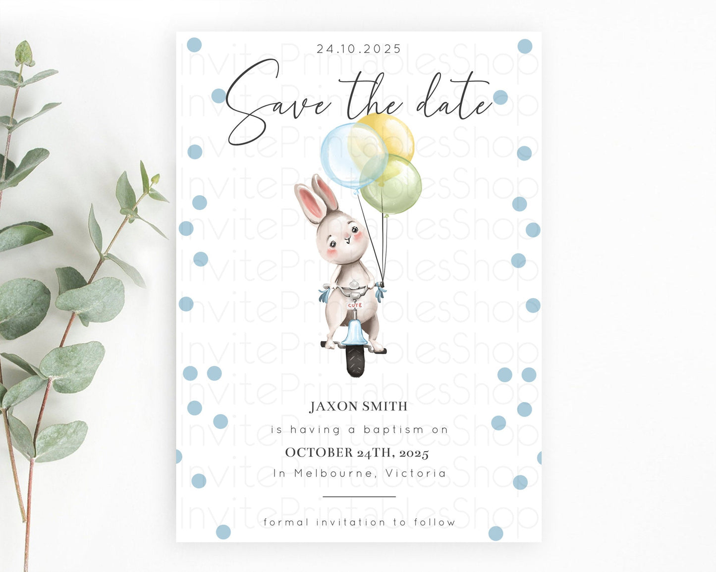 Bunny Balloon Save The Date Template Colorful Pastel Confetti Sprinkles Bunny Party Save The Date 1st Birthday Baby Shower Baptism D10783